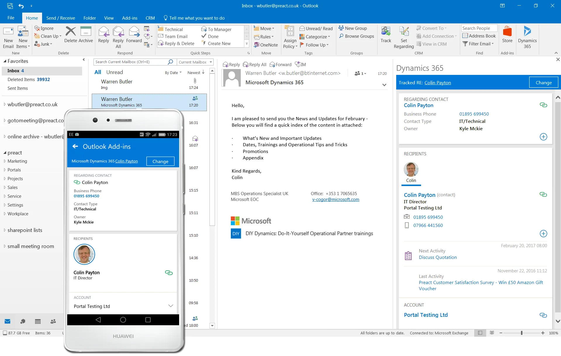 Dynamics 365 inside Outlook