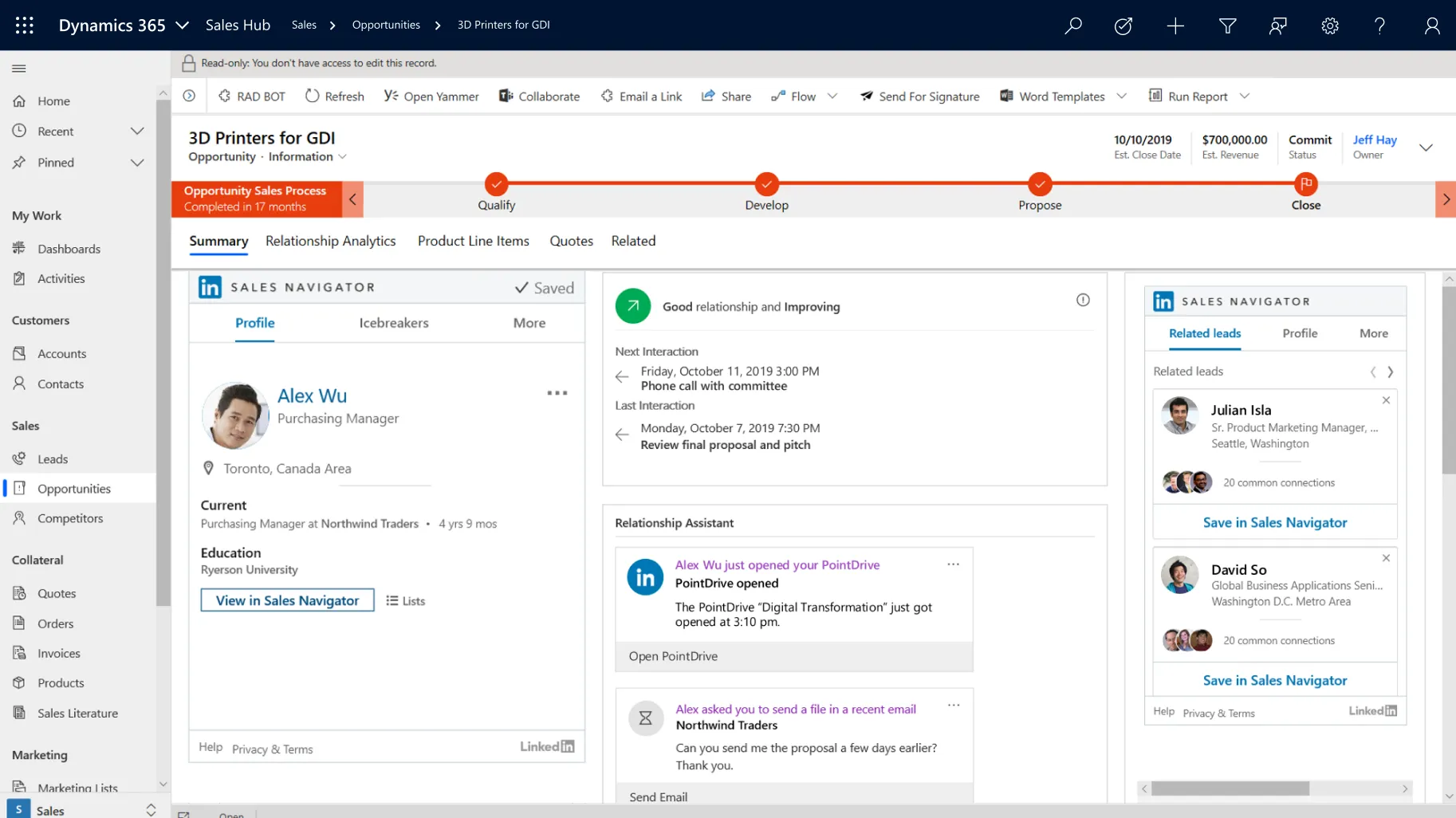 Dynamics 365 Sales opportunity view